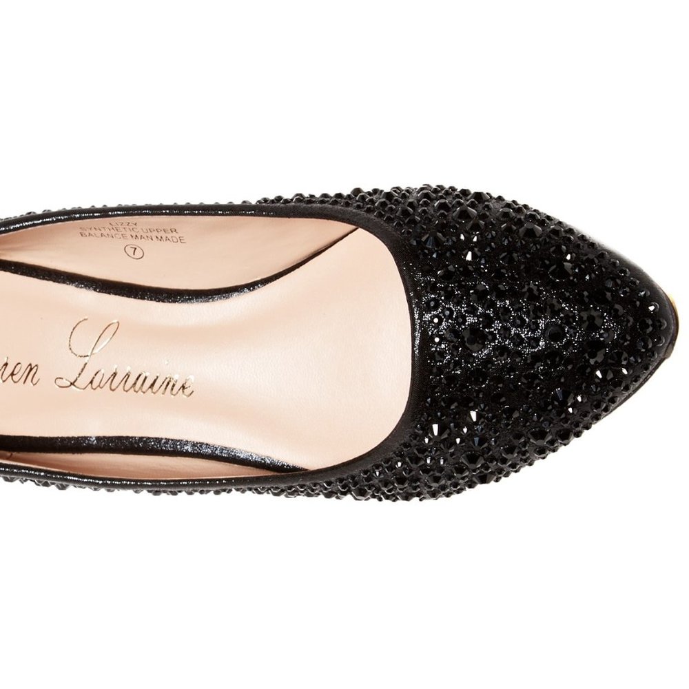 Lauren Lorraine New Crystal Jewel Flats Shoe BLACK Women's 5.5 NIB Last! - Picture 3 of 11